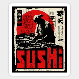 Vintage Japanese Sushi Chef Red Sun Art T-Shirt Magnet